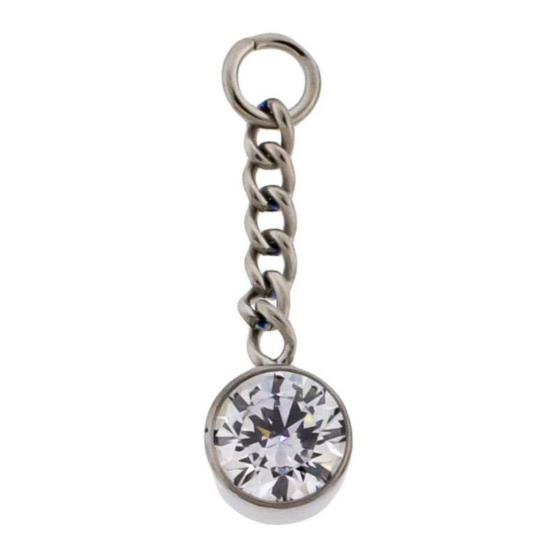 Chain with Round CZ Crystal Charm – Titanium 10mm (3/8″)