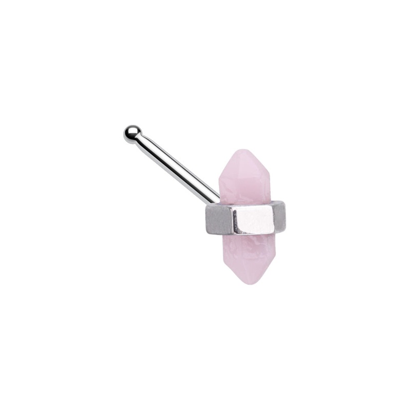 Crystal Shaped Nose Bone Stud – Stainless Steel Pink