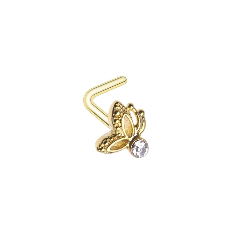 Fluttering Butterfly L-Bend Nose Stud – Gold Plated Stainless Steel