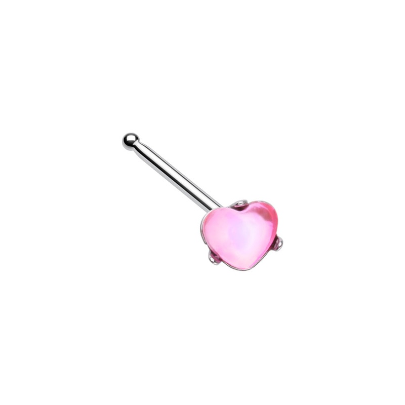 Heart Gem Nose Bone Stud – Stainless Steel Pink