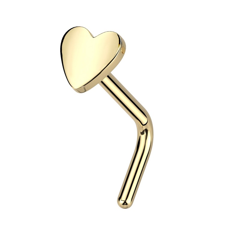 Heart Top L-Bend Nose Stud – ASTM F-136 Implant Grade Titanium Gold