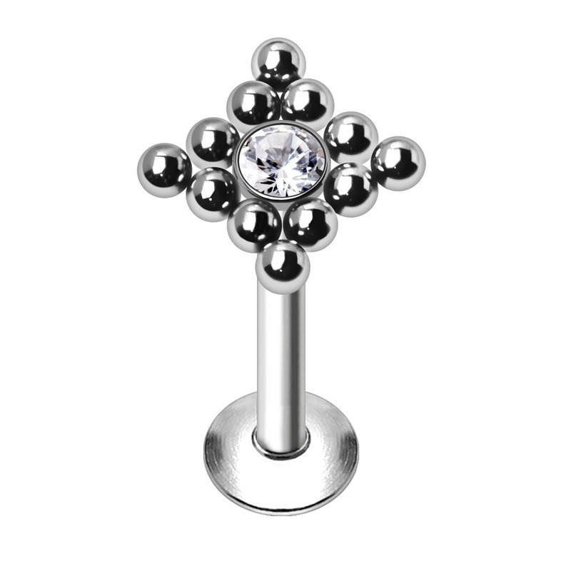 Internally Threaded Ball Lined CZ Crystal Center Flat Back Stud – 316L Stainless Steel