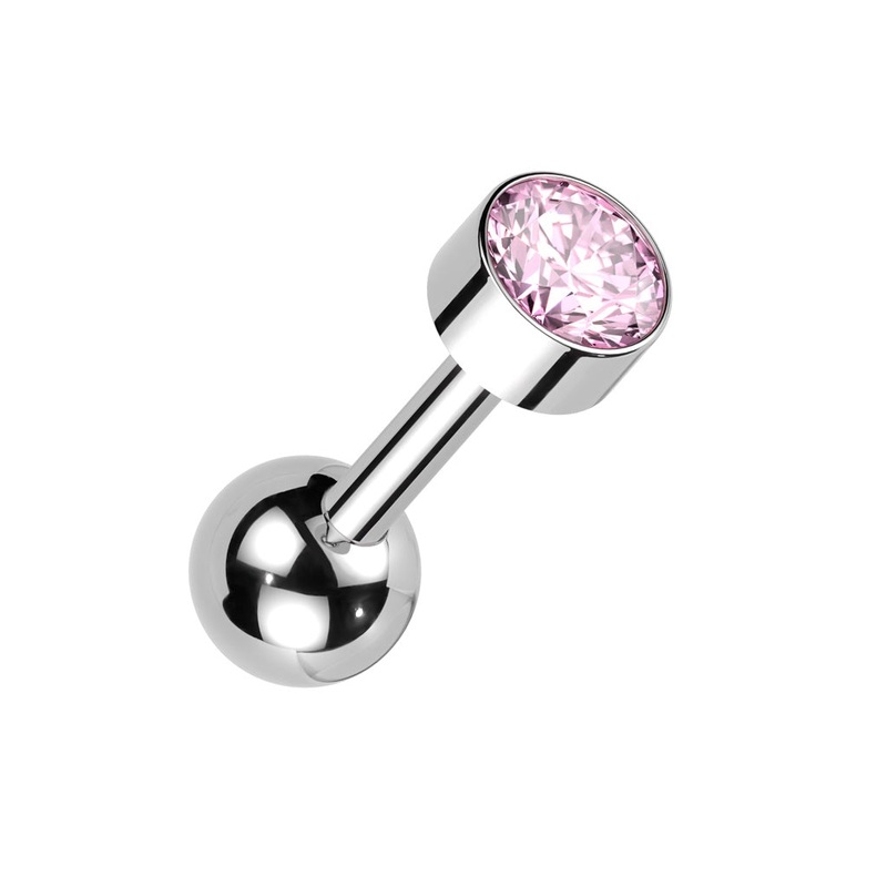 Internally Threaded Bezel Set CZ Crystal Barbell Stud – ASTM F-136 Implant Grade Titanium Aurora Borealis