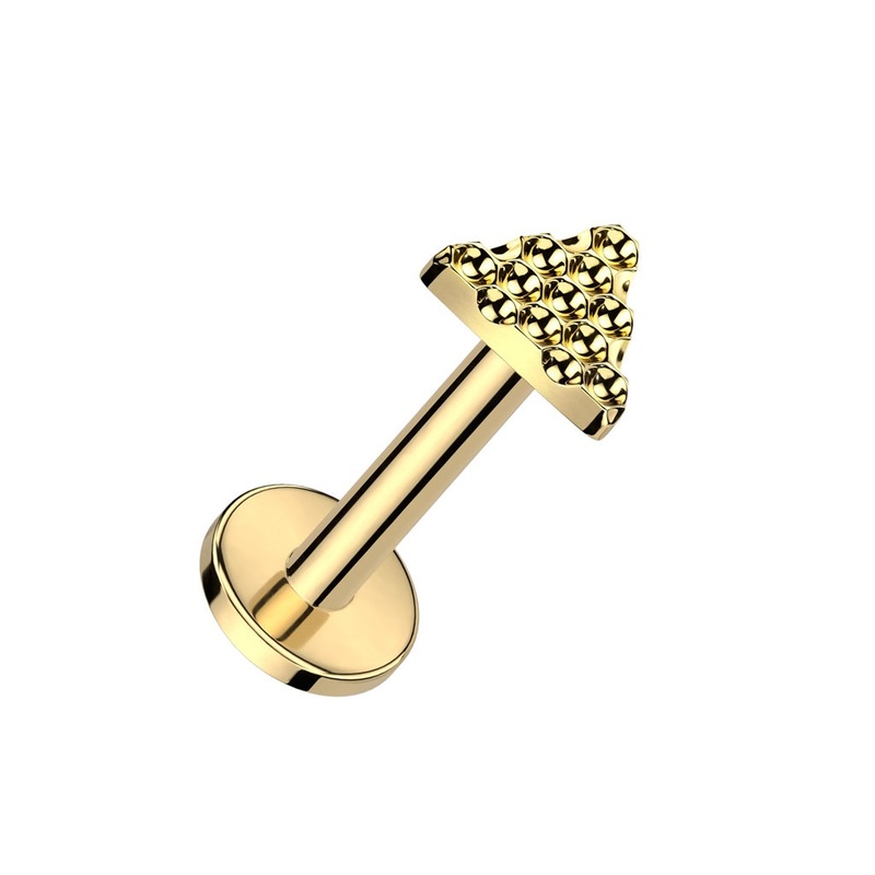 Internally Threaded Bumped Triangle Top Flat Back Stud – ASTM F-136 Implant Grade Titanium Gold
