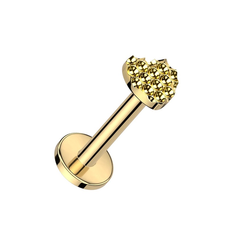 Internally Threaded Bumpy Heart Top Flat Back Stud – ASTM F-136 Implant Grade Titanium Gold