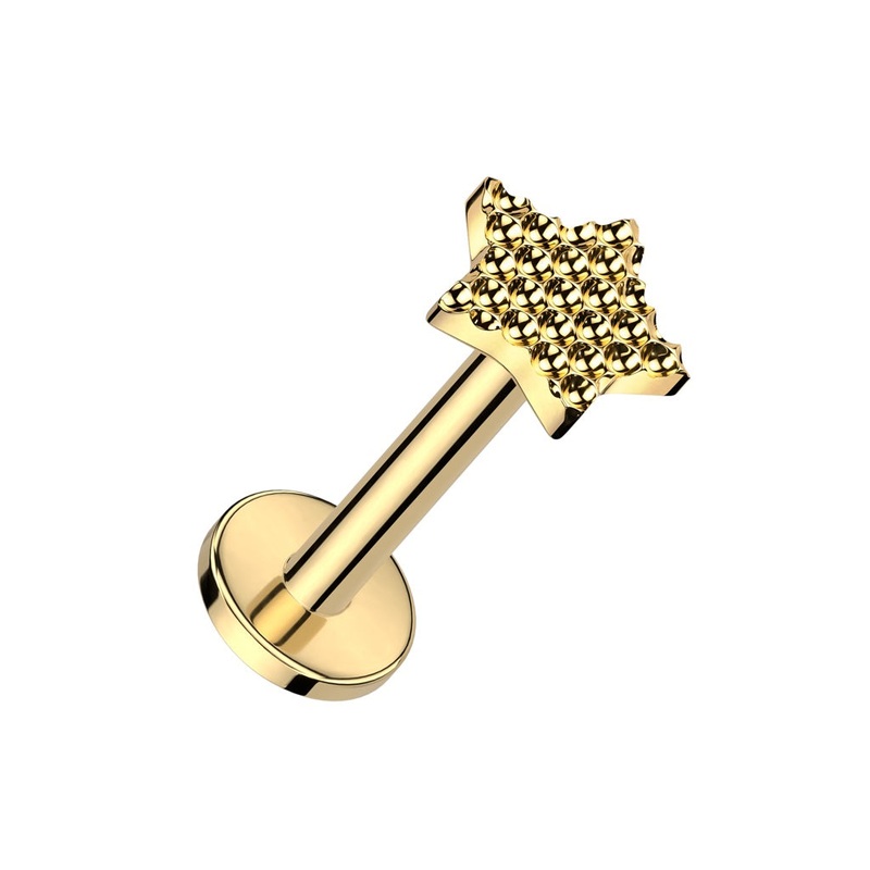 Internally Threaded Bumpy Star Top Flat Back Stud – ASTM F-136 Implant Grade Titanium Gold