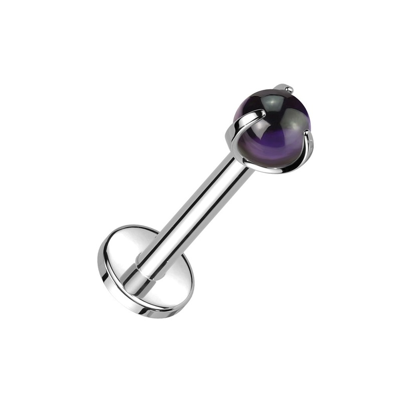 Internally Threaded Claw Set Natural Stone Flat Back Stud – ASTM F-136 Implant Grade Titanium Black Onyx