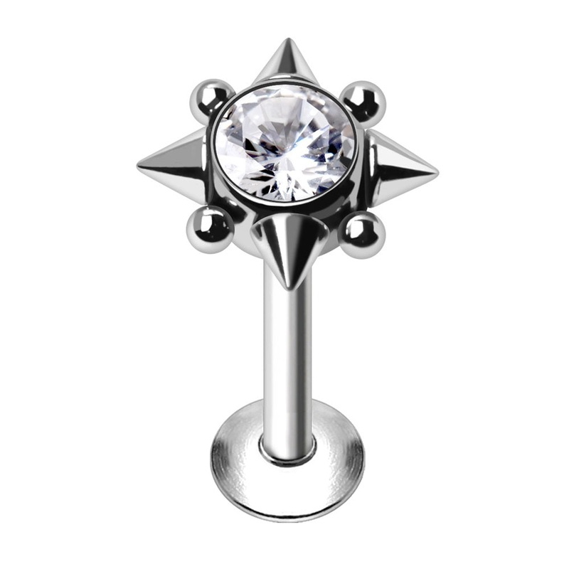 Internally Threaded CZ Crystal Center Multi Spike and Balls Flat Back Stud – 316L Stainless Steel