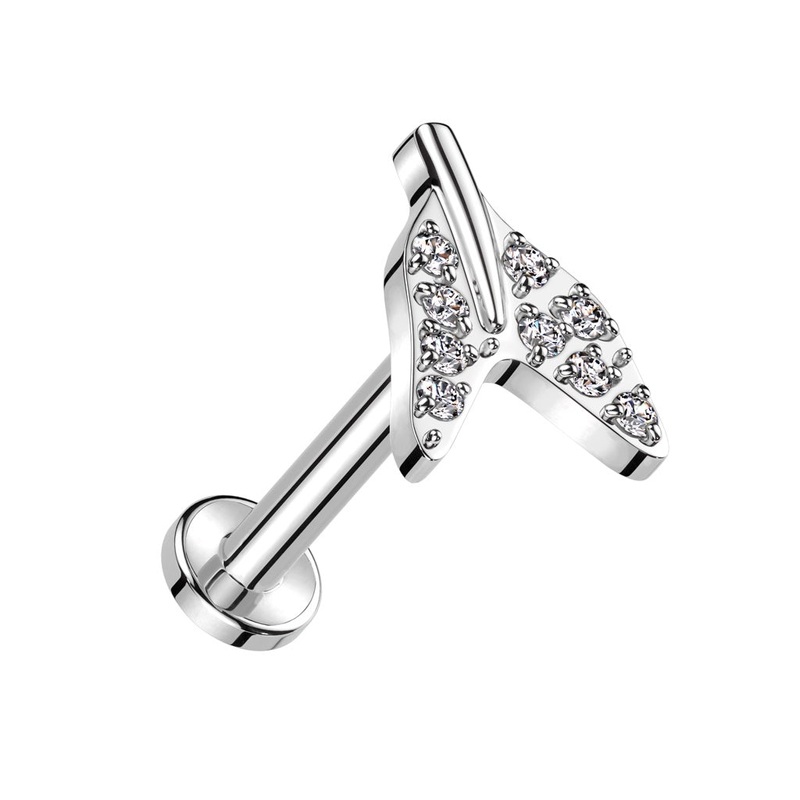 Internally Threaded CZ Crystal Paved Mermaid Tail Flat Back Stud – ASTM F-136 Implant Grade Titanium Gold
