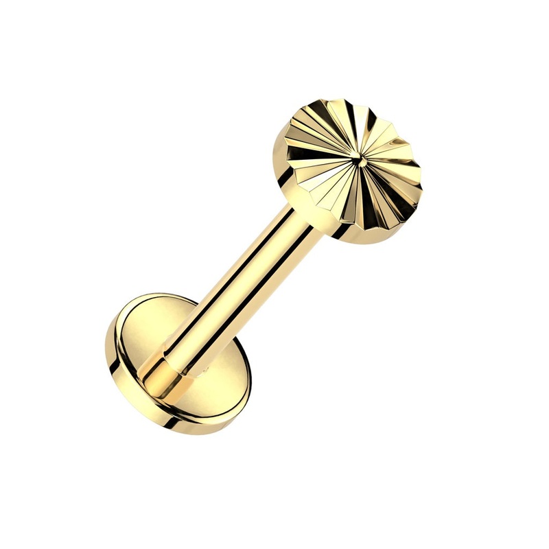 Internally Threaded Diamond Cut Circle Top Flat Back Stud – ASTM F-136 Implant Grade Titanium Gold