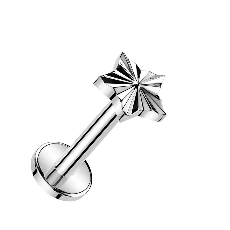 Internally Threaded Diamond Cut Star Flat Back Stud – ASTM F-136 Implant Grade Titanium Gold