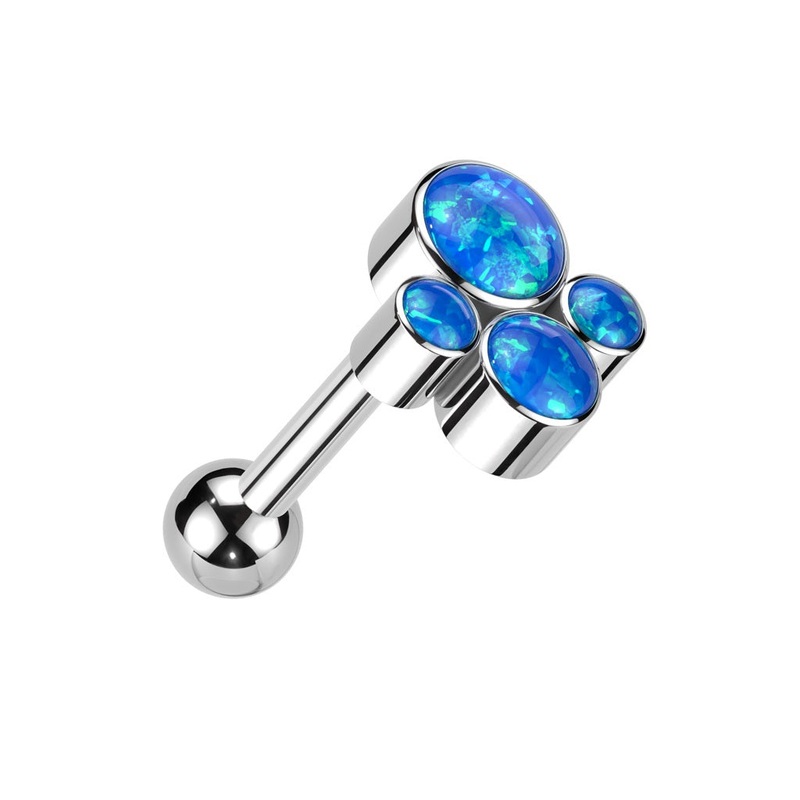 Internally Threaded Synthetic Opal Cluster Barbell Stud – ASTM F-136 Implant Grade Titanium Blue
