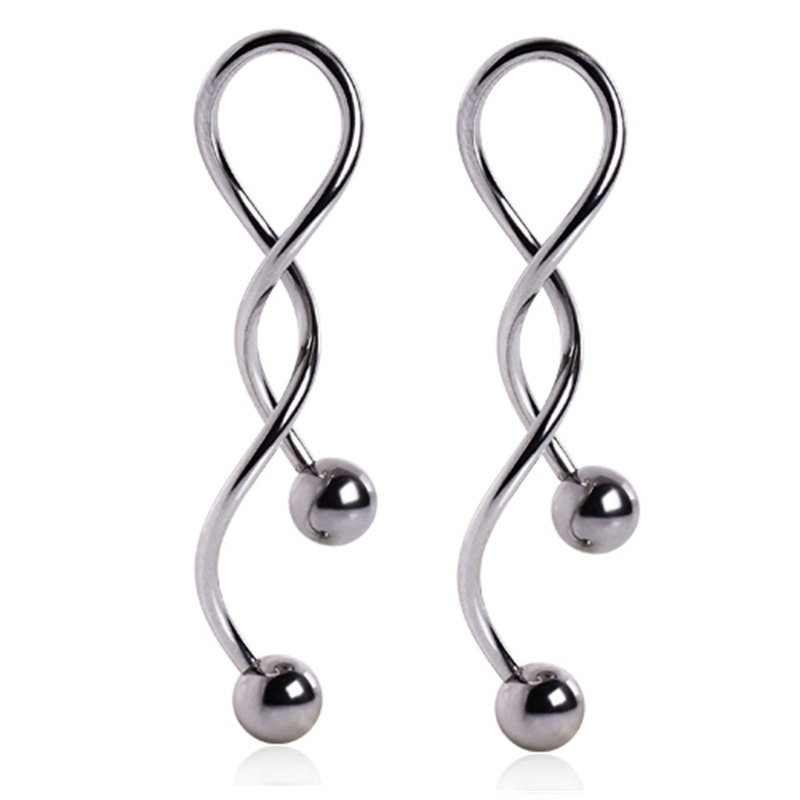 Spiral Dangling Earrings with Ball Ends – Pair – 316L Stainless Steel Purple
