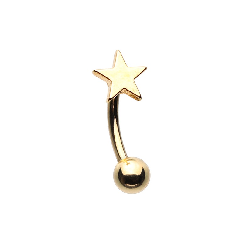Star End Curved Eyebrow Barbell – Gold Plated 316L Stainless Steel