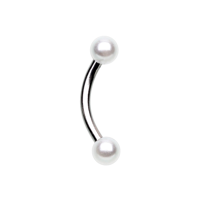 Synthetic Pearl Ball Ends Curved Eyebrow Barbell – 316L Stainless Steel