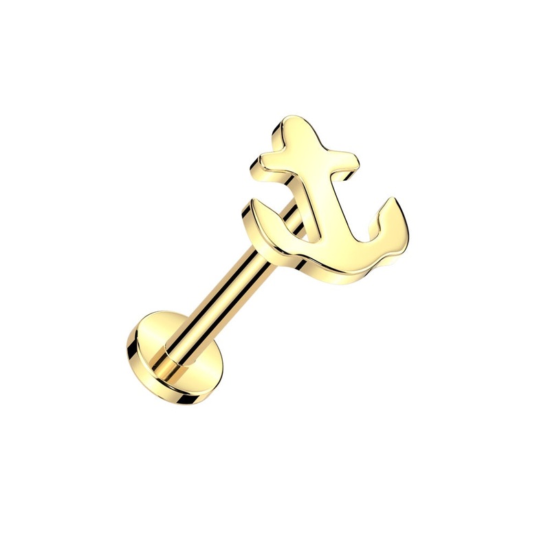 Threadless Push-In Anchor Top Flat Back Stud – ASTM F-136 Implant Grade Titanium Gold