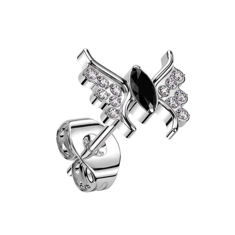Threadless Push-In CZ Crystal Butterfly Stud Earring – ASTM F-136 Implant Grade Titanium Aurora Borealis