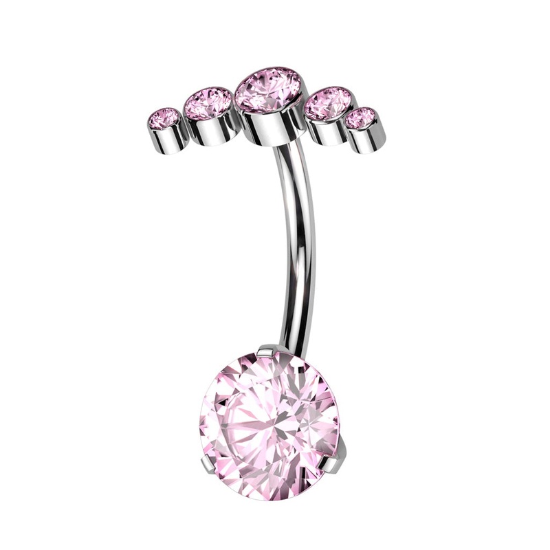 Threadless Push-In CZ Crystal Curved Top Belly Button Ring – ASTM F-136 Implant Grade Titanium Aurora Borealis