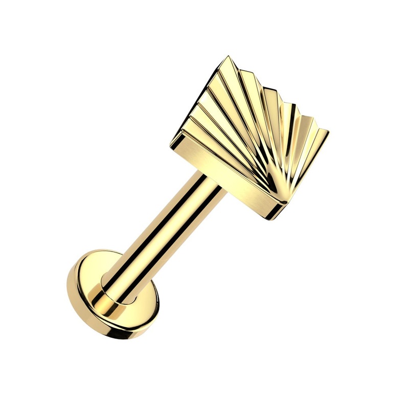 Threadless Push-In Diamond Cut Square Shaped Top Flat Back Stud – ASTM F-136 Implant Grade Titanium Gold