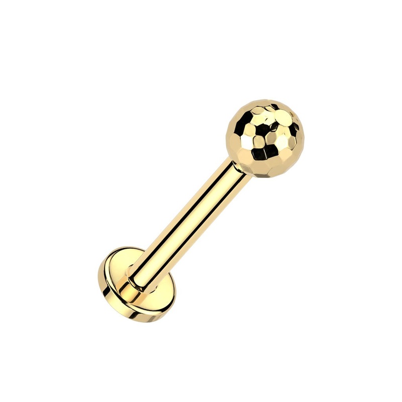 Threadless Push-In Faceted Ball Top Flat Back Stud – ASTM F-136 Implant Grade Titanium Gold