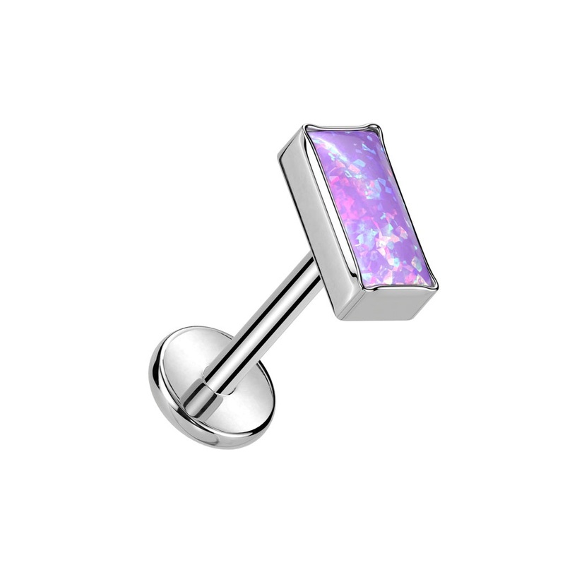 Threadless Push-In Rectangular Synthetic Opal Threadless Push-In Flat Back Stud – ASTM F-136 Implant Grade Titanium Gold White