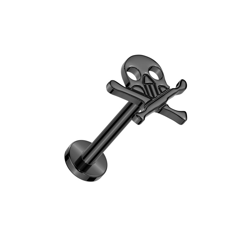 Threadless Push-In Skull and Crossbones Flat Back Stud – ASTM F-136 Implant Grade Titanium Gold