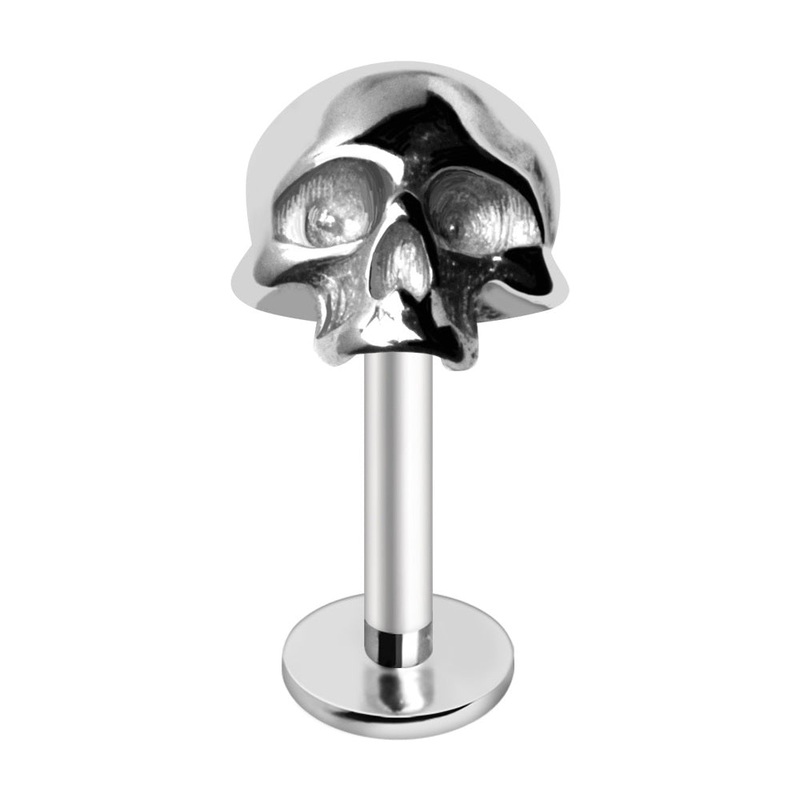 Threadless Push-In Skull Top Flat Back Stud – 316L Stainless Steel