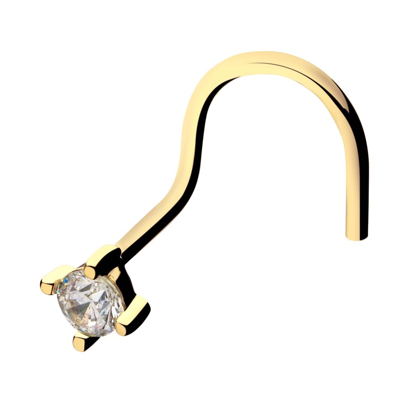 1.5mm CZ Crystal Gem Top Nose Screw – 14kt Gold