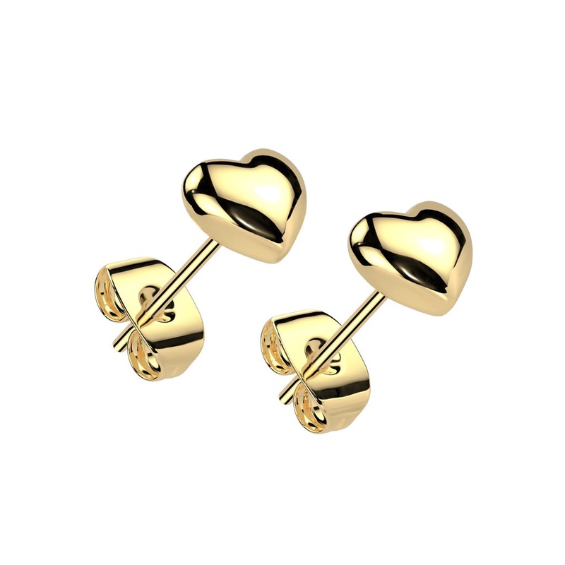 3D Heart Stud Earrings – Pair – 316L Stainless Steel Gold