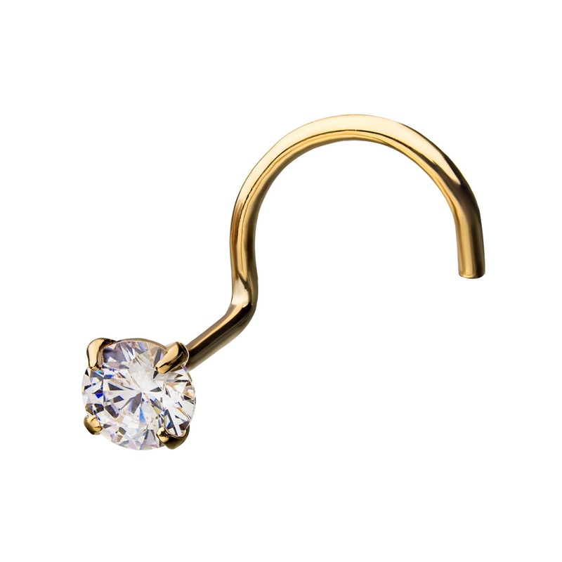3mm Prong Set CZ Crystal Gem Top Nose Screw – 14kt Gold Rose Gold