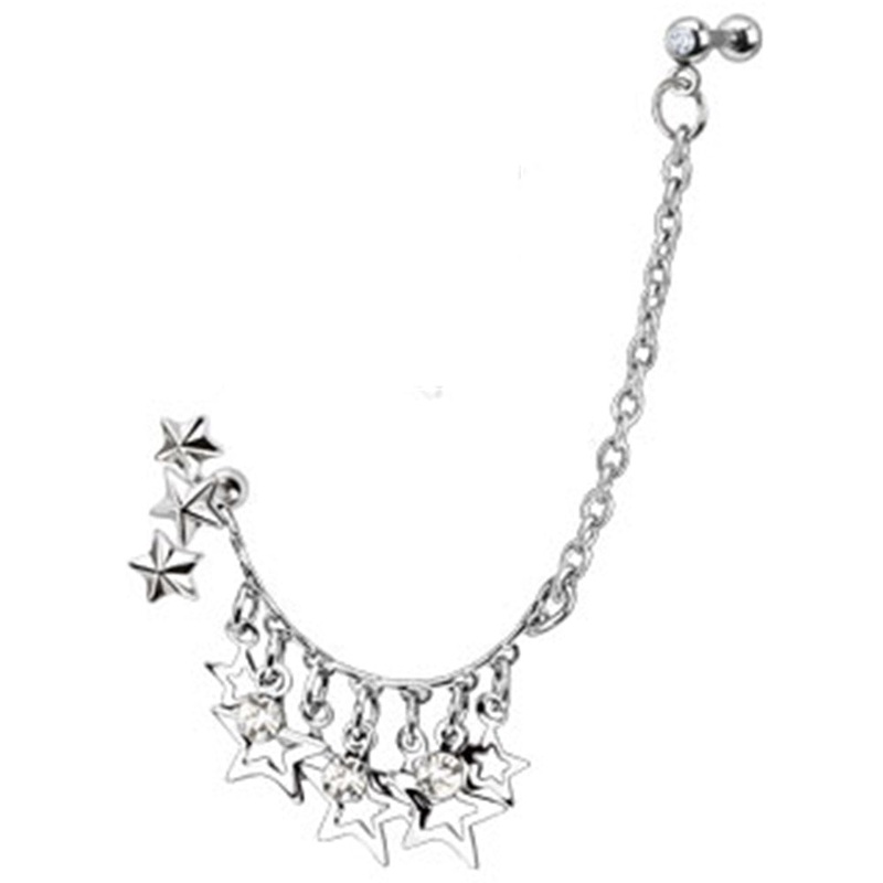 Chain with Dangling Stars Linked CZ Crystal Barbell and Triple Star Barbell – 316L Stainless Steel