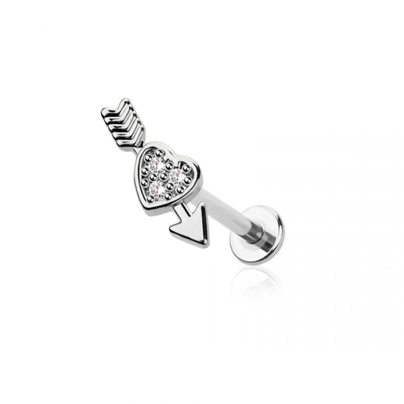 CZ Crystal Cupid’s Arrow and Heart Flat Back Stud – 316L Stainless Steel Gold