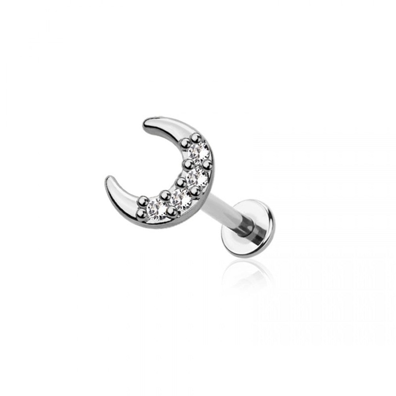 CZ Crystal Lined Crescent Moon Flat Back Stud – 316L Stainless Steel Gold