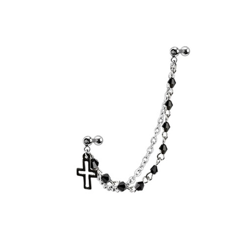 Dangling Cross with Double Chain Linked Barbells – 316L Stainless Steel