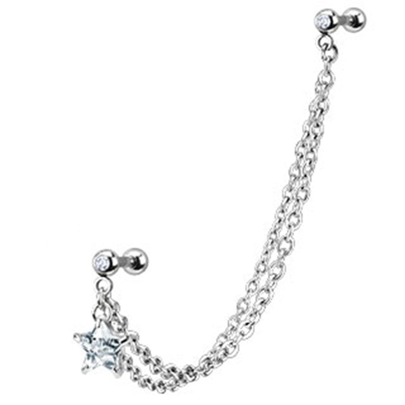 Dangling Star with Double Chain Linked Barbells – 316L Stainless Steel