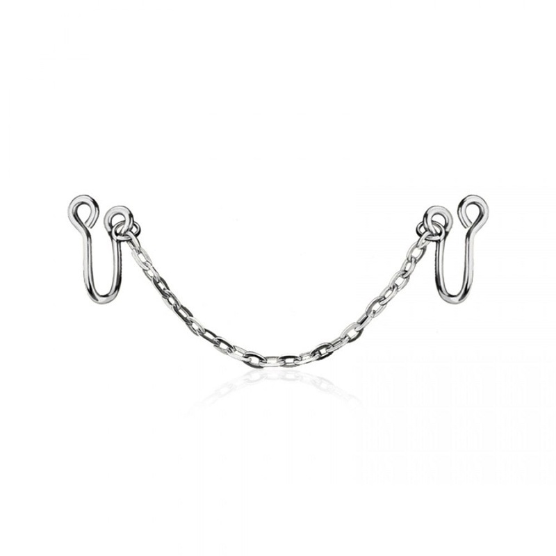 Faux Nose Studs with Connecting Chain – 316L Stainless Steel Black