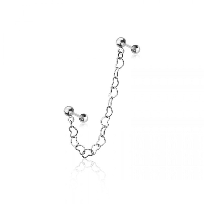 Heart Chain Linked Barbell Studs – 316L Stainless Steel Black