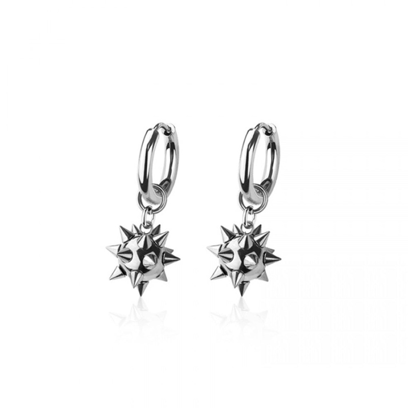 Spiked Ball Dangling Huggie Hoop Earrings – Pair – 316L Stainless Steel Gold