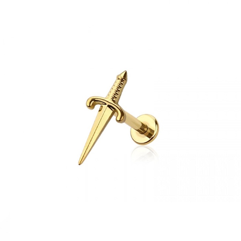 Threadless Push-In Dagger Top Flat Back Stud – ASTM F-136 Implant Grade Titanium Gold 6mm (1/4″)