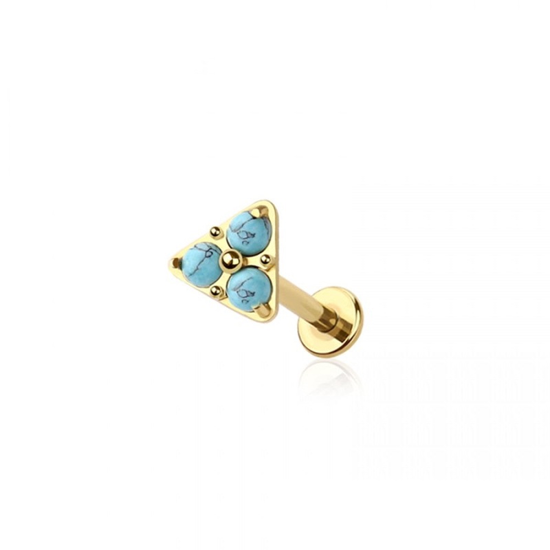 Threadless Push-In Triple CZ Crystal Triangle Flat Back Stud – Gold Plated ASTM F-136 Implant Grade Titanium Black