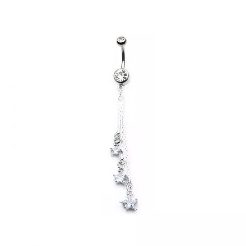 Triple CZ Crystal Star Dangling Belly Button Ring – 316L Stainless Steel