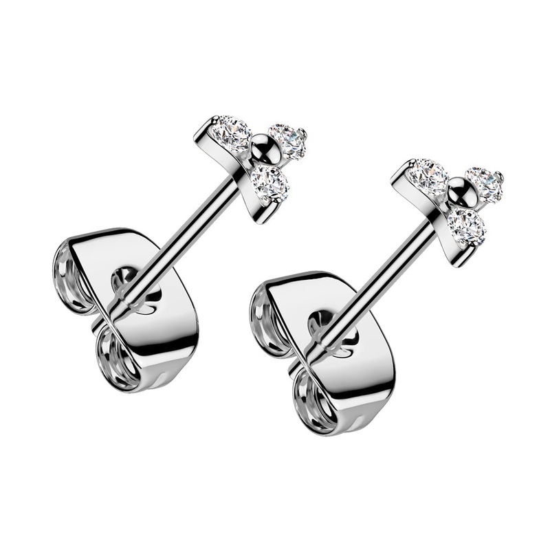 Triple CZ Crystal Triangle Stud Earrings – Pair – ASTM F-136 Implant Grade Titanium Gold