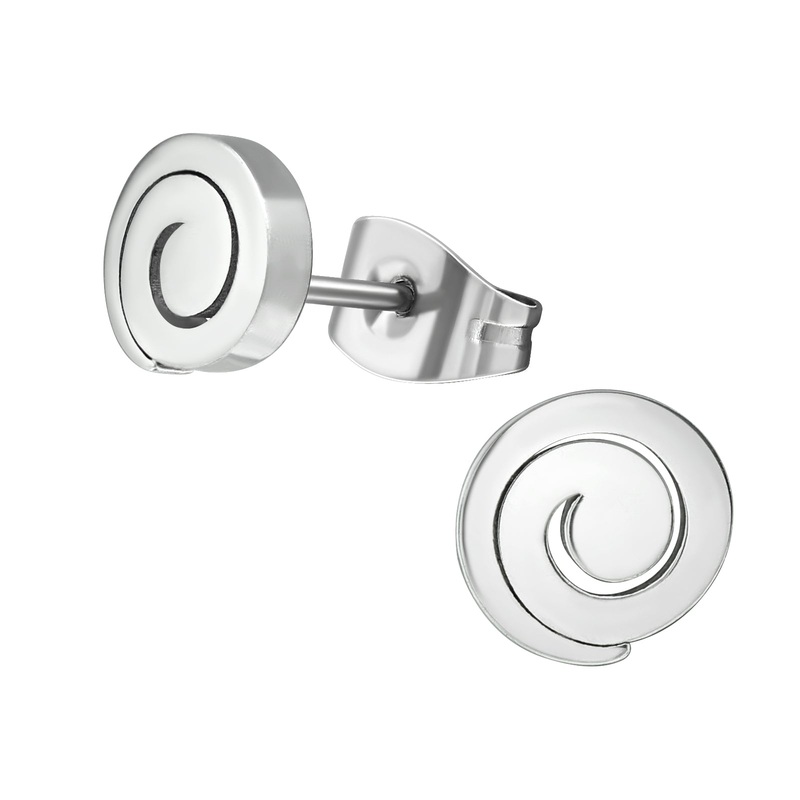 7mm Spiral Stud Earrings – Pair – Stainless Steel