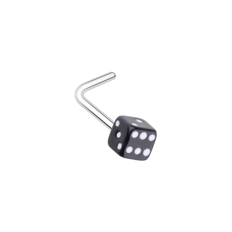 Black Lucky Dice L-Bend Nose Stud – Stainless Steel