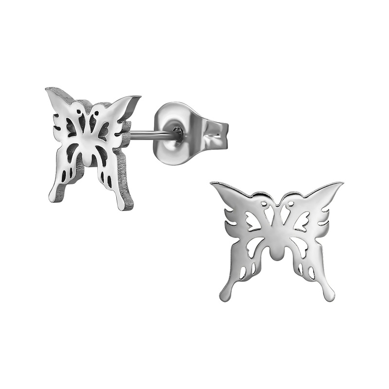Butterfly Outline Stud Earrings – Pair – Stainless Steel