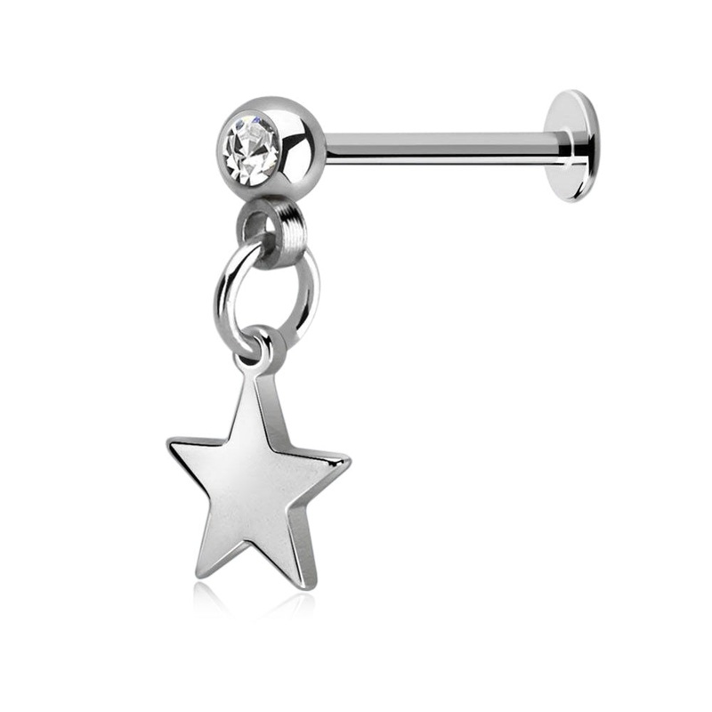 Crystal with Dangling Star Flat Back Stud – 316L Stainless Steel