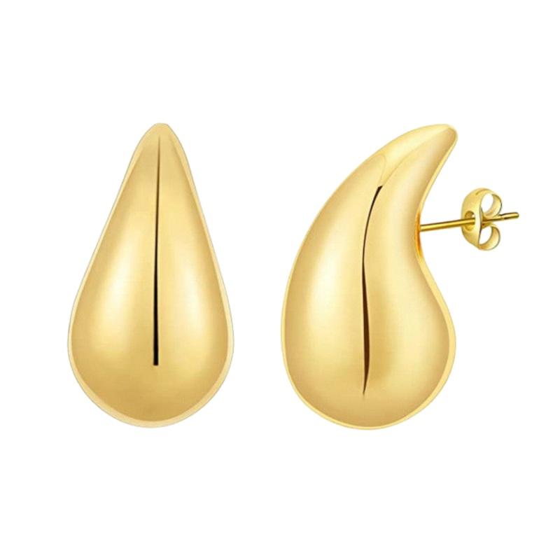 Large Teardrop Stud Earrings – Pair – Stainless Steel Gold