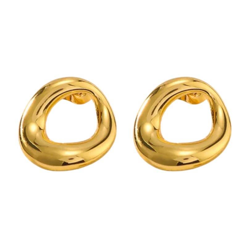 Open Oval Stud Earrings – Pair – 18k Gold Plated Stainless Steel