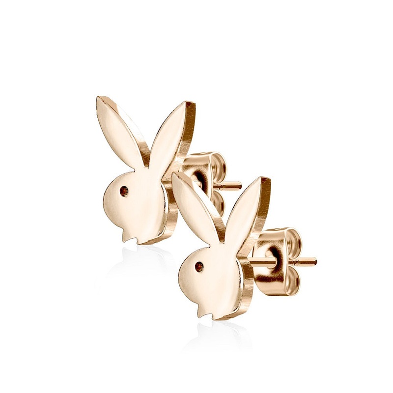 Playboy Bunny Stud Earrings – Pair – 316L Stainless Steel Rose Gold
