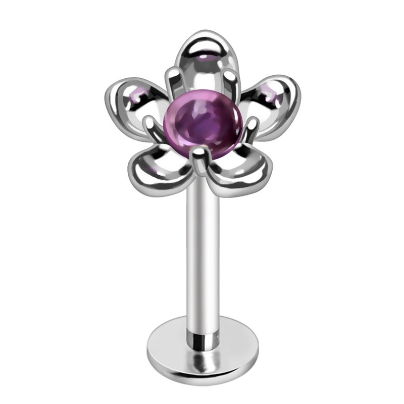 Purple Stone Flower Flat Back Stud – 316L Stainless Steel